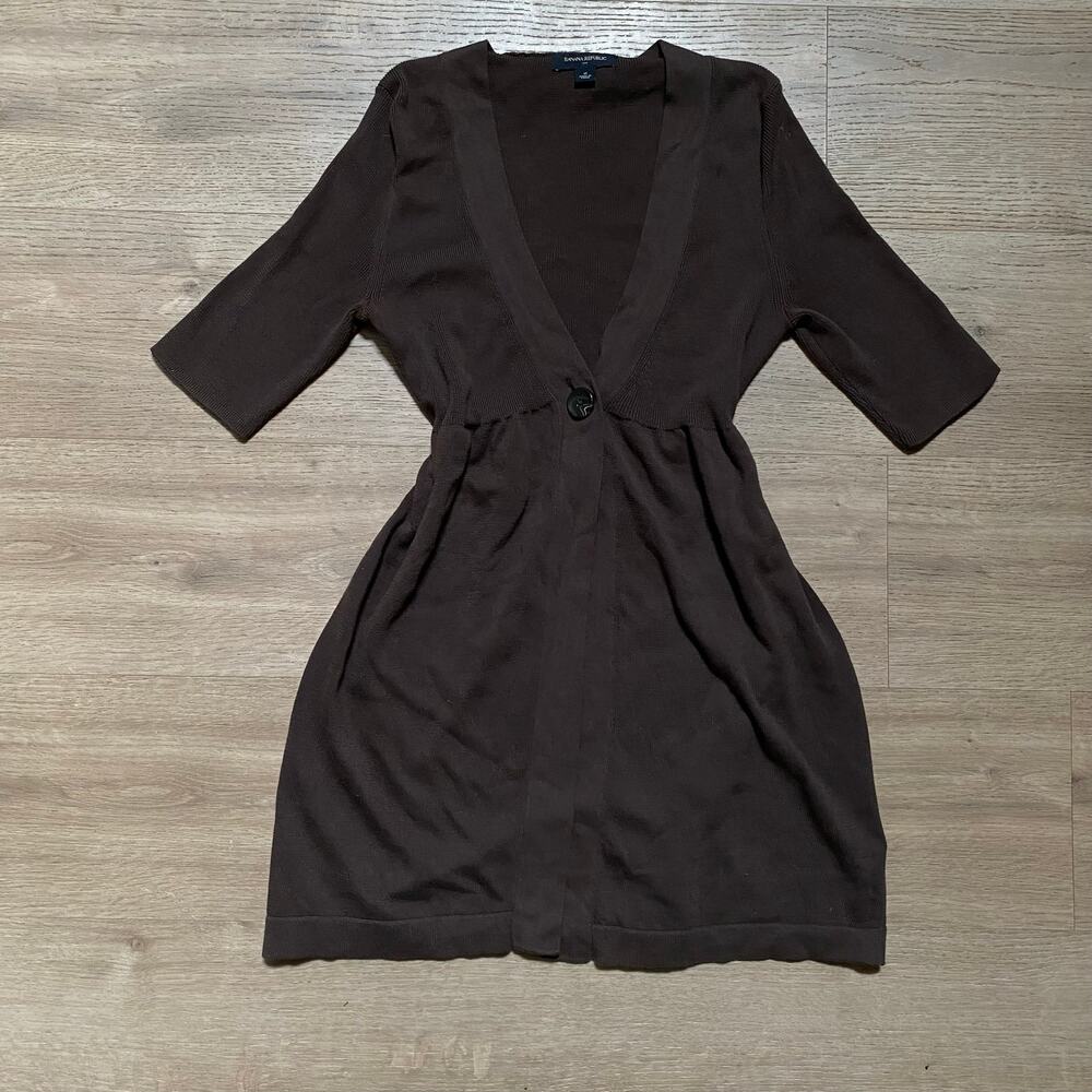Y2K Banana Republic Chocolate Brown Cotton Babydoll Lightweight Knit Cardigan
